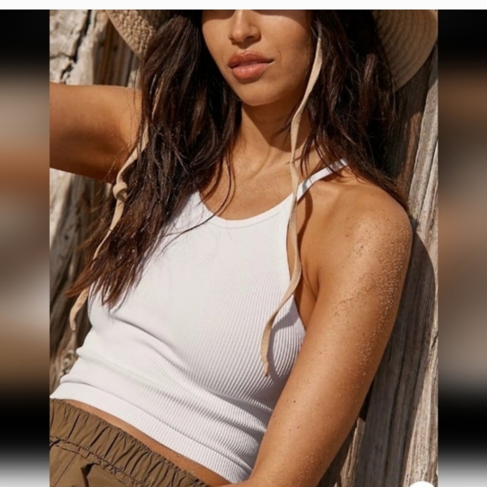 Nwot! Free People Movement Happiness Runs Long Crop Tank White Size Xl